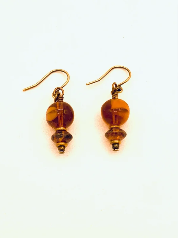 Women’s cubic zirconia earrings-Czech and German Glass Bead Earrings, Amber Color