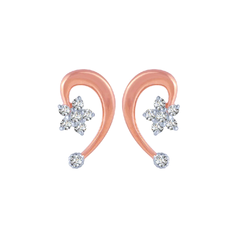 Women’s round hoop earrings-18KT (750) Rose Gold And Diamond Stud Earrings For Women