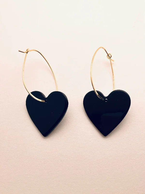 Women’s gemstone earrings-Acrylic Heart Earrings, Black