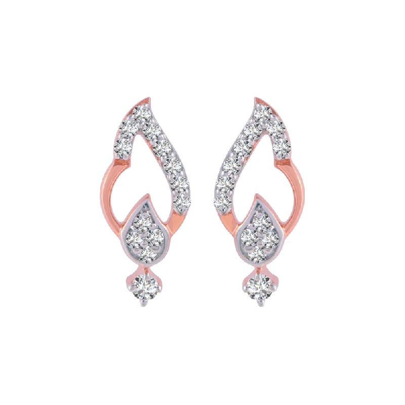 Women’s moonstone earrings-18KT (750) Rose Gold And Diamond Stud Earrings For Women