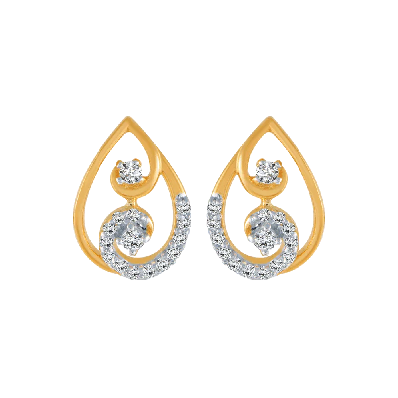 Women’s gold dangling earrings-18KT (750) Yellow Gold And Diamond Stud Earrings For Women