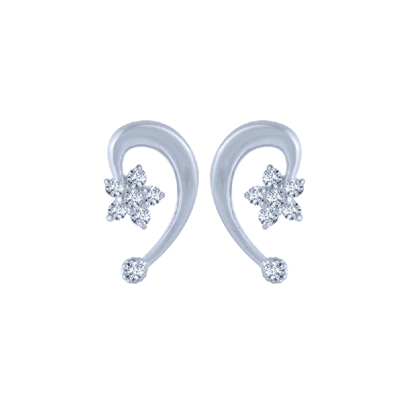 Women’s silver statement earrings-18KT (750) White Gold And Diamond Stud Earrings For Women