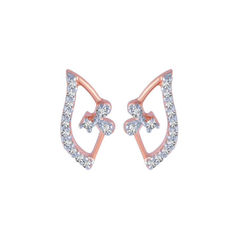 Women’s chunky gold earrings-18KT (750) Rose Gold And Diamond Stud Earrings For Women