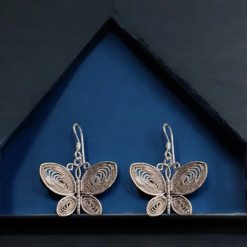 Women’s colorful earrings-Sterling silver oxidized Butterfly dangle earrings for women and girls