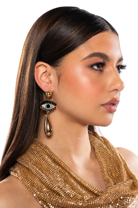 Women’s moon and star earrings-EYE CONTACT EMBELLISHED EARRINGS