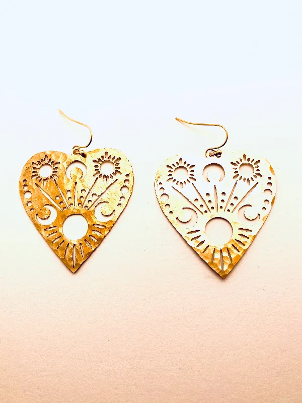 Women’s diamond earrings-Hand hammered Large Lace Heart Earrings