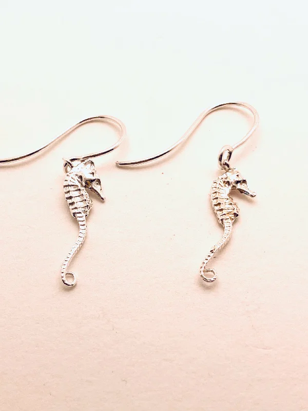 Women’s colorful drop earrings-Sterling Silver Seahorse Dangles