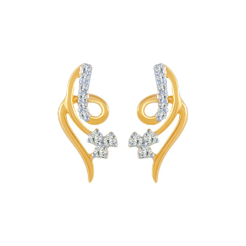 Women’s fashion statement earrings-18k (750) Yellow Gold And Diamond Stud Earrings For Women