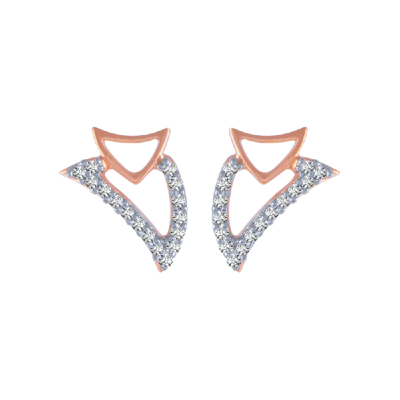 Women’s chunky gold earrings-18KT (750) Rose Gold And Diamond Stud Earrings For Women