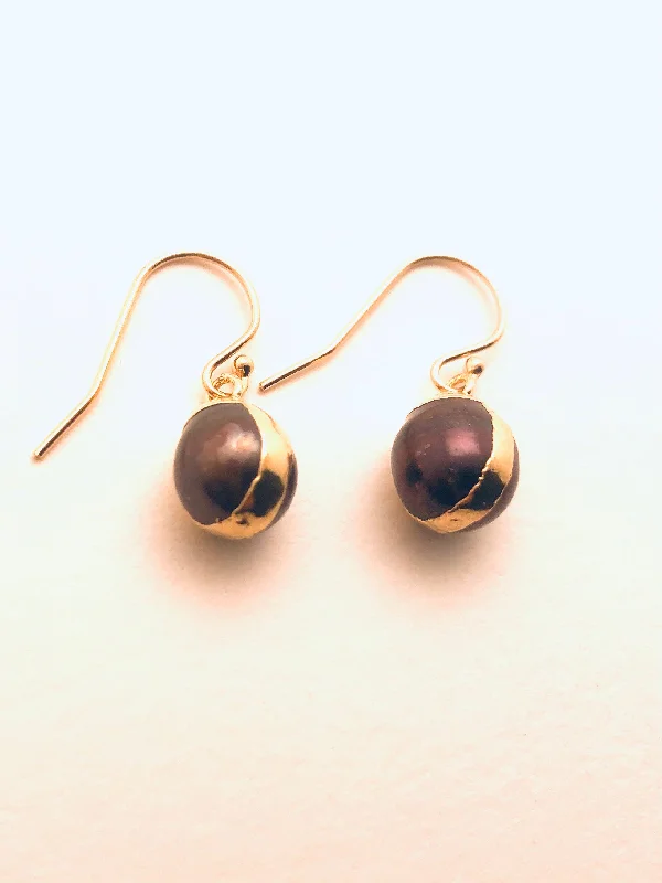 Women’s rainbow gemstone earrings-Purple Pearl wrapped in Vermeil Earrings