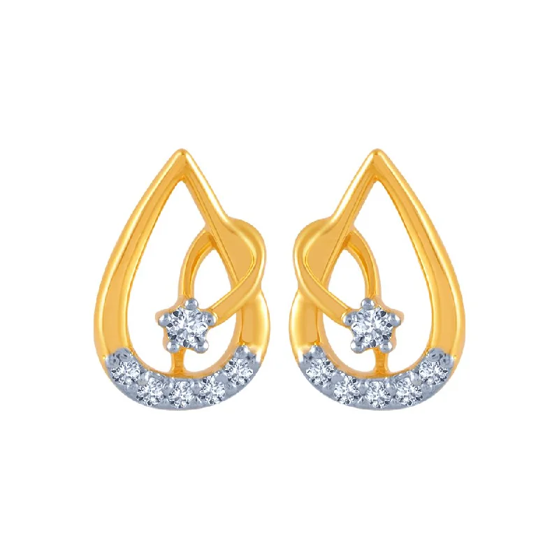 Women’s gold earrings-18k (750) Yellow Gold And Diamond Stud Earrings For Women