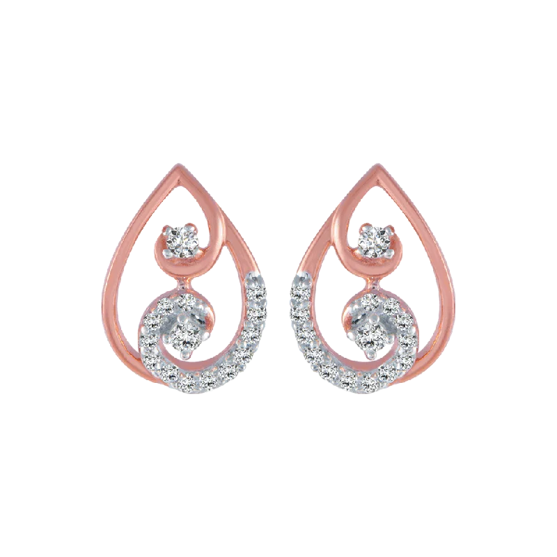 Women’s pearl stud earrings-18KT (750) Rose Gold And Diamond Stud Earrings For Women