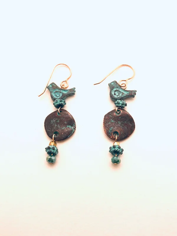 Women’s personalized earrings-Patina Bronze Earings with Birds