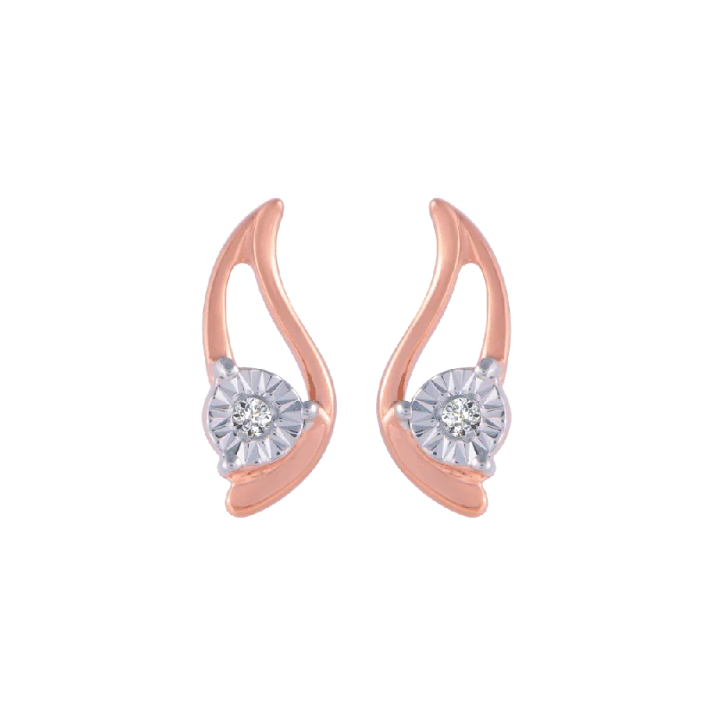 Women’s statement earrings-18KT (750) Rose Gold And Diamond Stud Earrings For Women