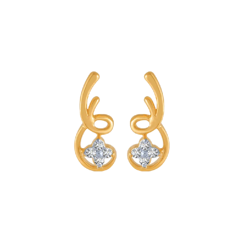 Women’s silver hoop earrings-18KT (750) Yellow Gold And Diamond Stud Earrings For Women