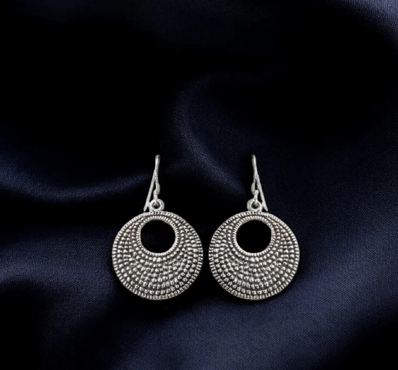 Women’s crystal stud earrings-Sterling silver oxidized ethnic lunar earrings for women and girls