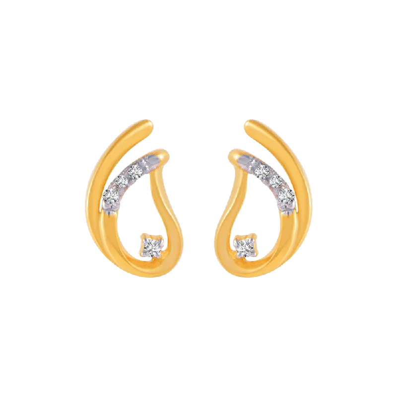 Women’s minimalist drop earrings-18KT (750) Yellow Gold And Diamond Stud Earrings For Women