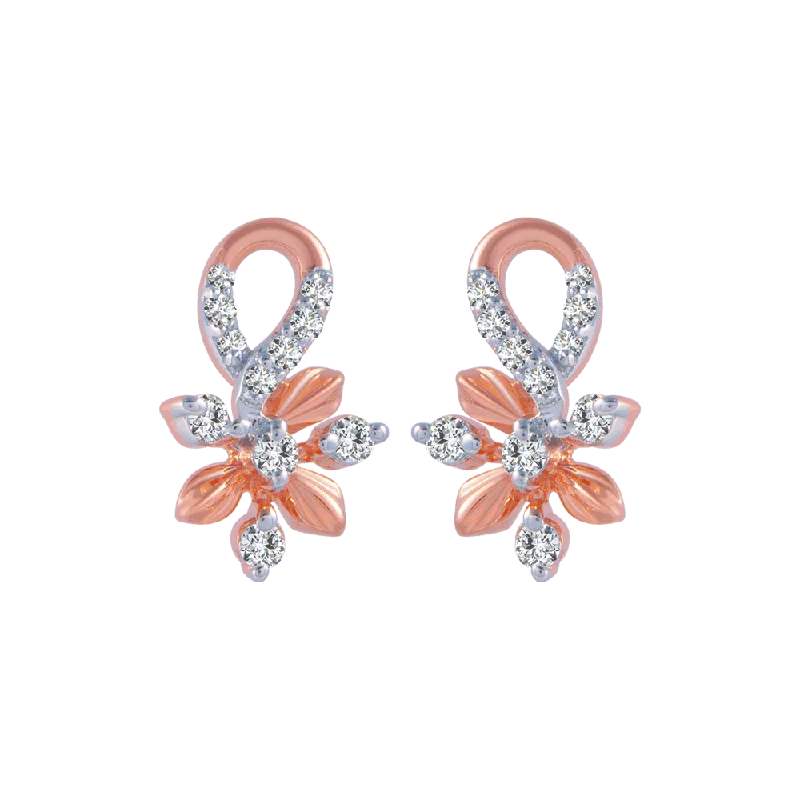 Women’s sterling silver hoop earrings-18KT (750) Rose Gold And Diamond Stud Earrings For Women