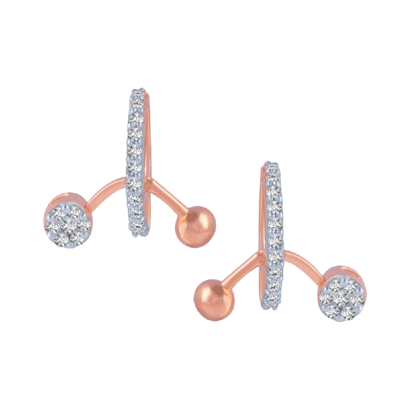 Women’s handmade gold earrings-18KT (750) Rose Gold And Diamond Stud Earrings For Women