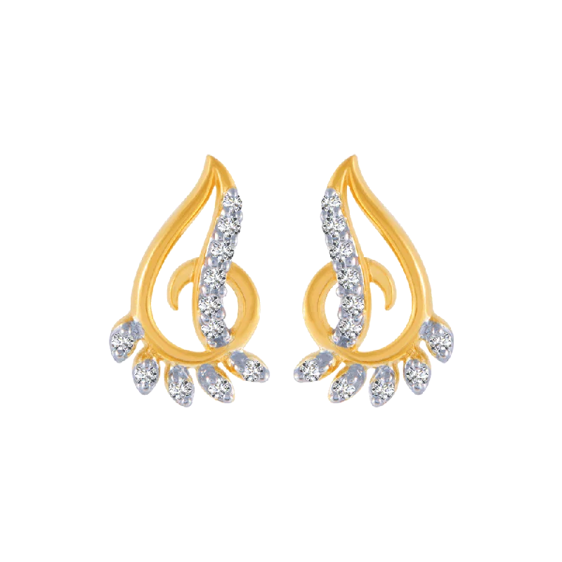 Women’s sterling silver earrings-18KT (750) Yellow Gold And Diamond Stud Earrings For Women