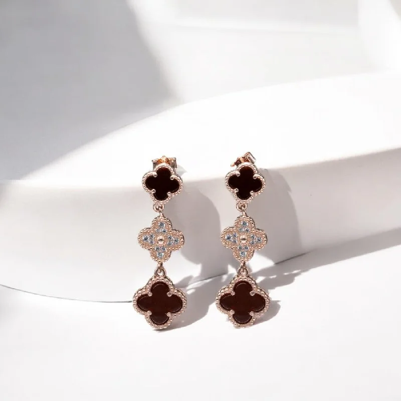 Women’s pearl drop earrings-Rosegold Floral motif drop earrings for Women and girls