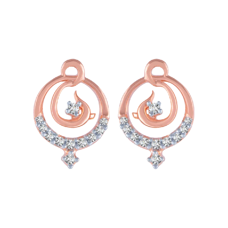 Women’s moon and star earrings-18KT (750) Rose Gold And Diamond Stud Earrings For Women