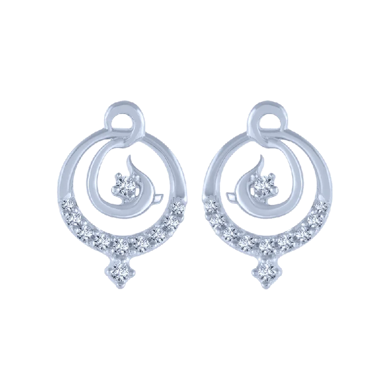 Women’s round hoop earrings-18KT (750) White Gold And Diamond Stud Earrings For Women