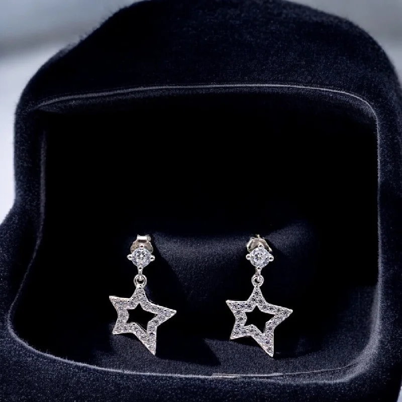 Women’s huggie earrings-Sterling silver shining star drop earrings for women and girls