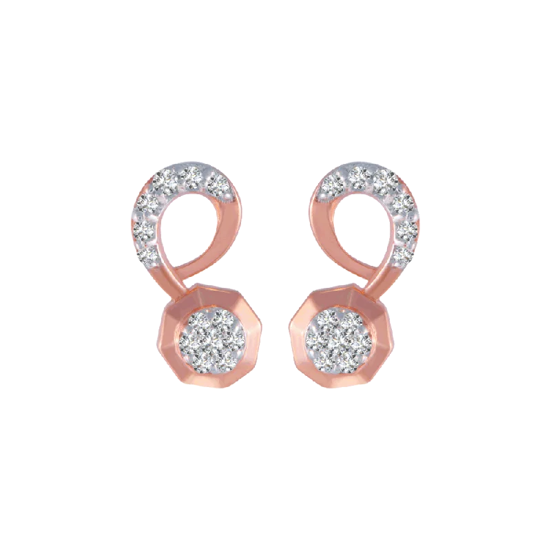 Women’s gold earrings-18KT (750) Rose Gold And Diamond Stud Earrings For Women