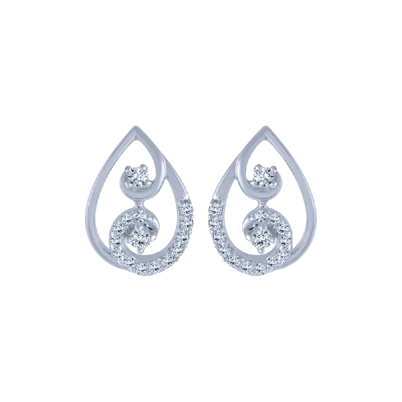 Women’s minimalist drop earrings-18KT (750) White Gold And Diamond Stud Earrings For Women