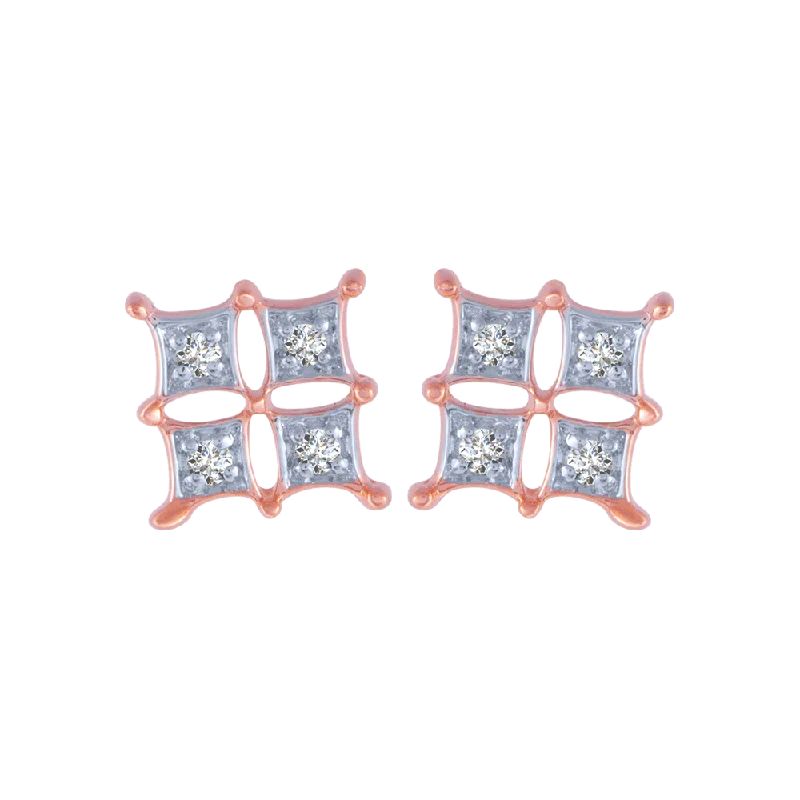 Women’s art deco earrings-18KT (750) Rose Gold And Diamond Stud Earrings For Women