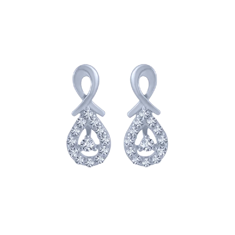 Women’s geometric earrings-18KT (750) White Gold And Diamond Stud Earrings For Women