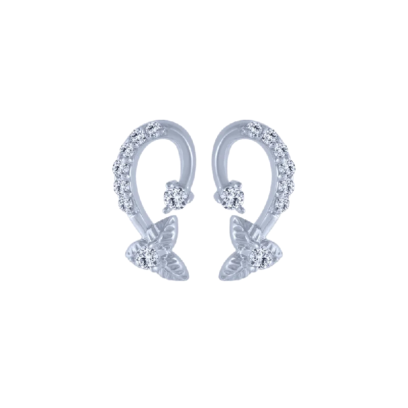 Women’s luxury earrings-18KT (750) White Gold And Diamond Stud Earrings For Women