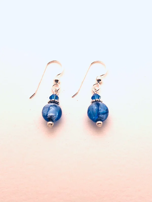 Women’s gold earrings-Venetian Glass Earrings Blue