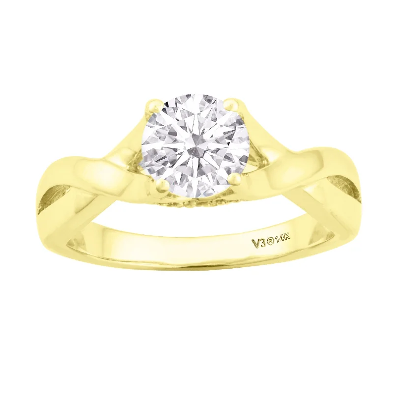 Women’s infinity diamond rings-Yellow Gold Moissanite and White Diamond Solitaire Ring