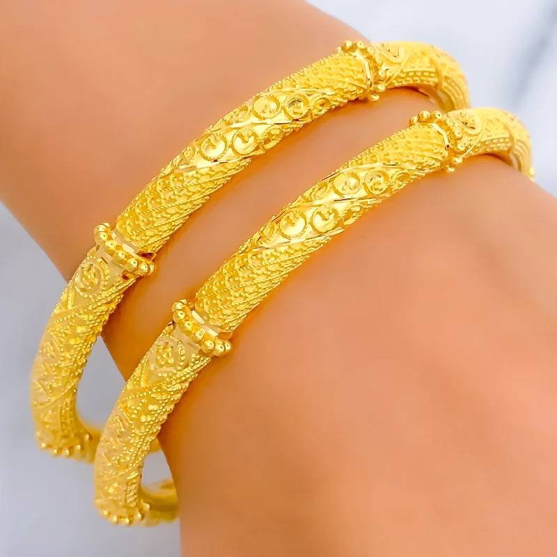 Women’s braided bangles-Timeless Beadwork 22k Gold Bangle Pair