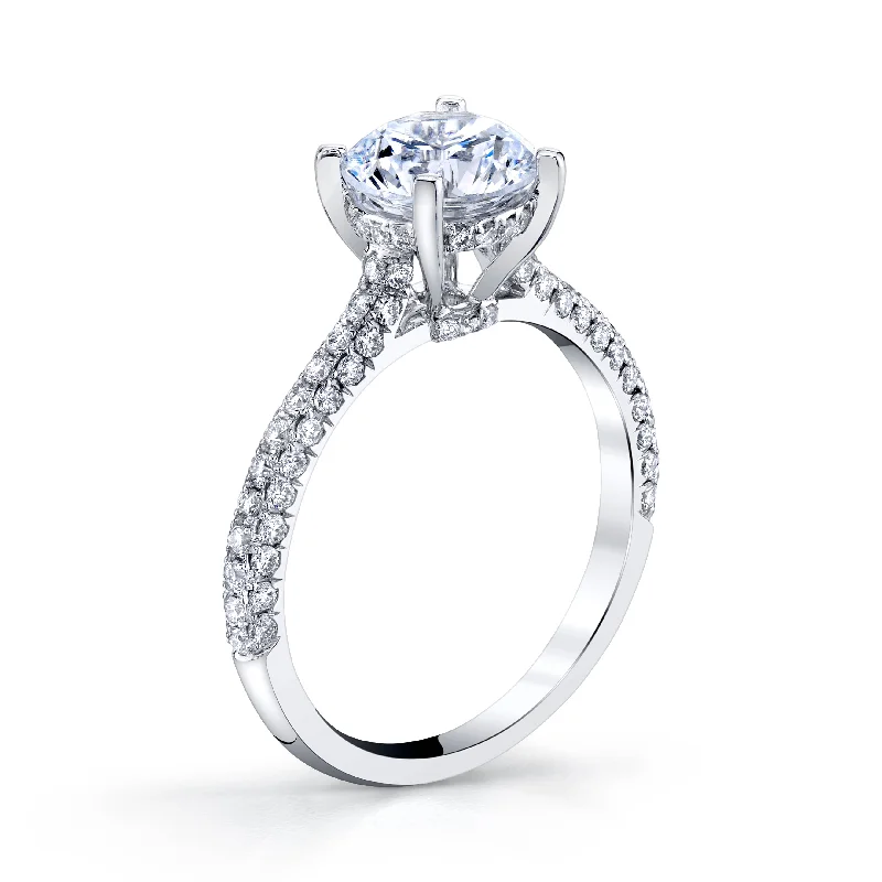 Women’s oval engagement rings-18K White Gold Pave Round Engagement Ring