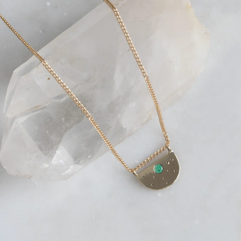 Women’s luxury necklaces-The Emerald Half Moon Stardust Necklace | 14K Yellow Gold