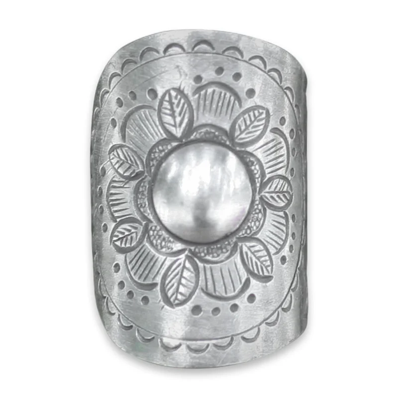 Women’s bridal set rings-Novica Handmade Majestic Sunflower Sterling Silver Flower Wrap Ring