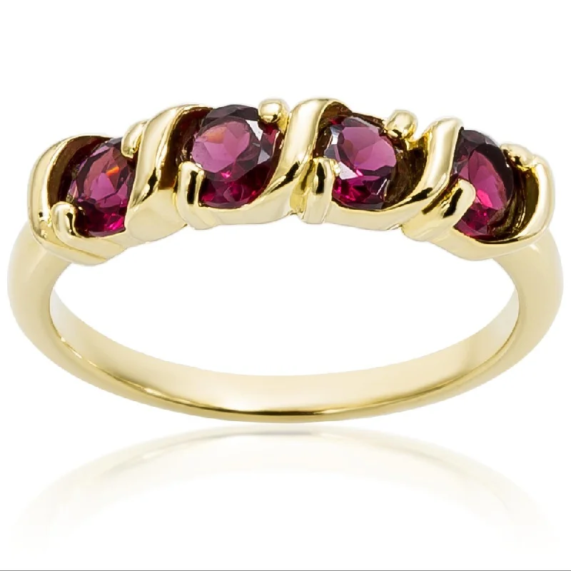 Women’s vintage rings-Dolce Giavonna Gold Over Sterling Silver Round Gemstone Four Stone Ring