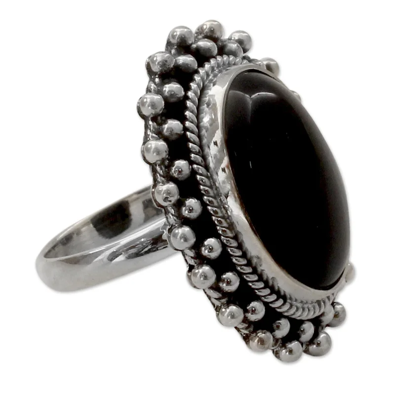 Women’s emerald engagement rings-Novica Handmade Moon Halo Onyx Cocktail Ring