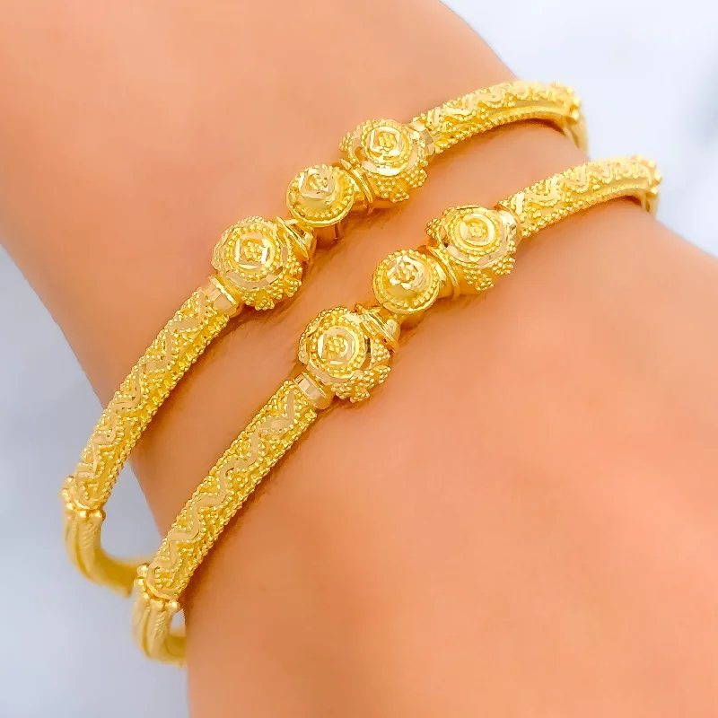 Women’s birthstone bracelets-Mesmerizing Ornamental 22k Gold Pipe Bangles