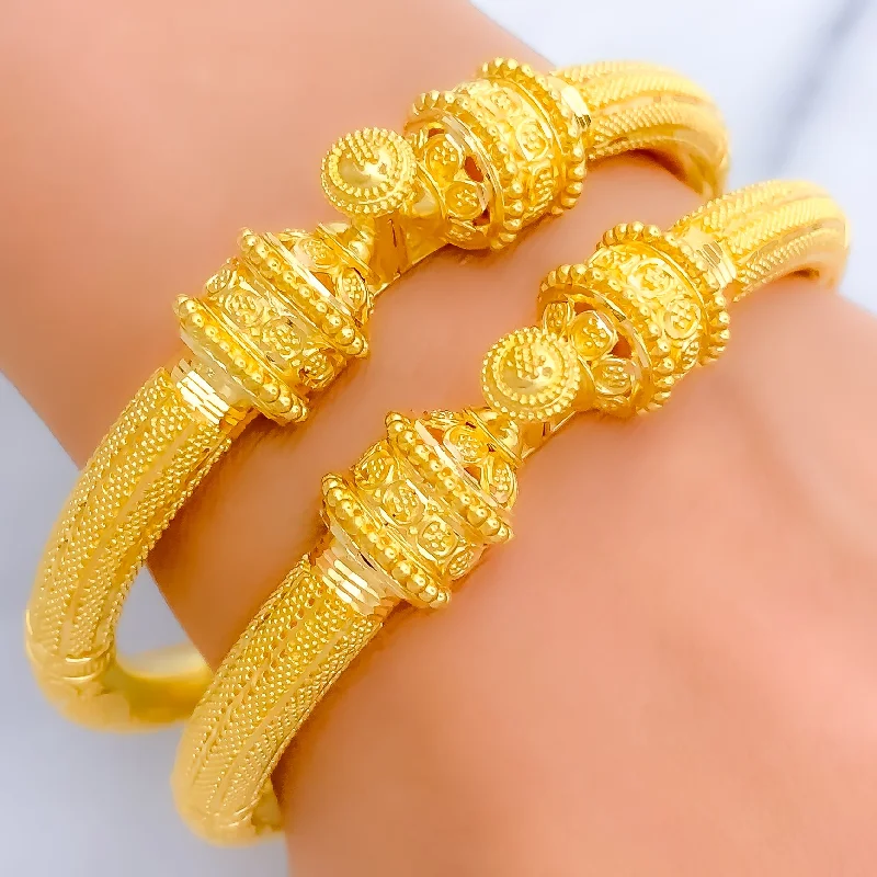 Women’s charm bangles-Impressive Beaded Barrel 22k Gold Pipe Bangles