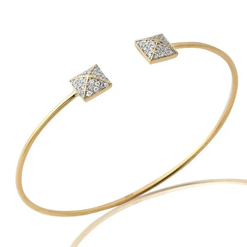 Women’s gold-plated bracelets-14KY 0.30CTW DIAMOND THIN CUFF BANGLE