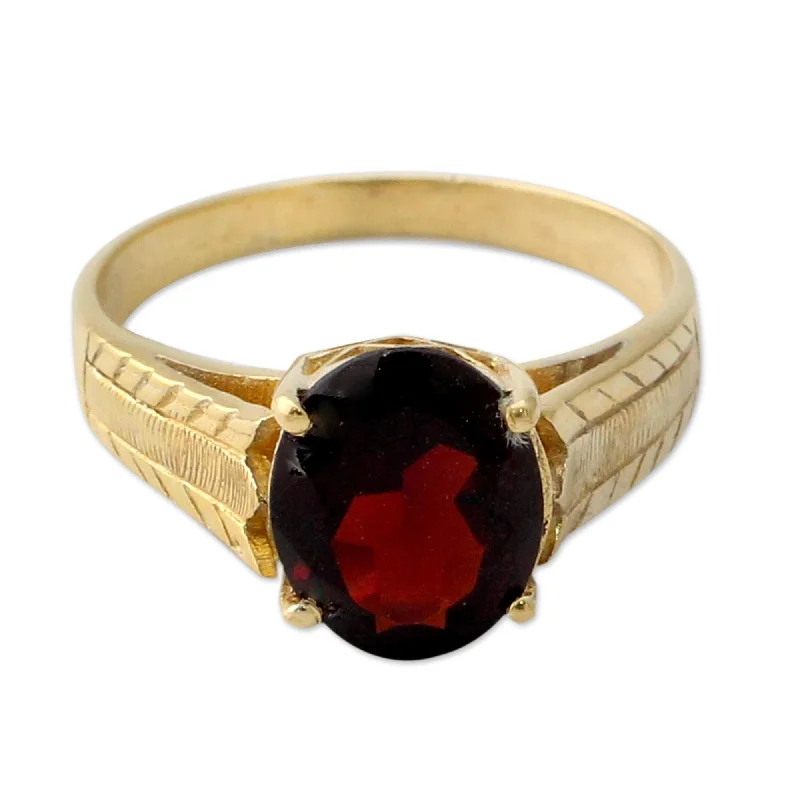 Women’s solid gold rings-Novica Handmade Royal Red Gold Vermeil Garnet Solitaire Ring