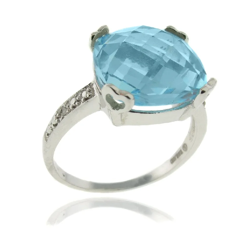 Women’s knot rings-Dolce Giavonna Silver Overlay Cushion-cut Blue Topaz and Diamond Accent Ring