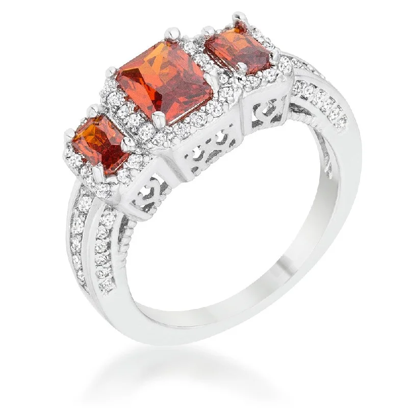 Women’s white gold rings-Rita 2.3ct Garnet CZ Rhodium Classic Trio Ring