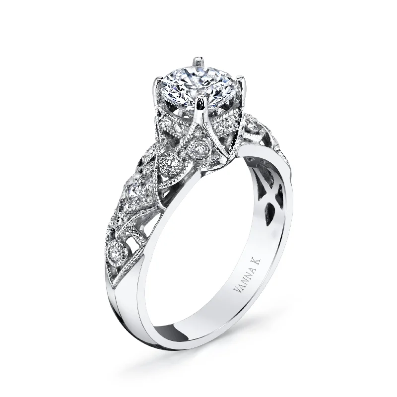 Women’s round diamond engagement rings-18K White Gold Halo Diamond Engagement Ring