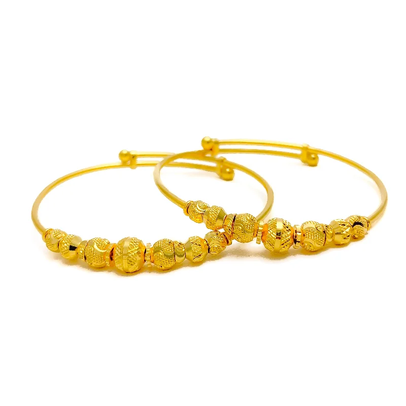 Women’s elegant bracelets-Faceted Charming 22k Gold Adjustable Baby Bangle Pair