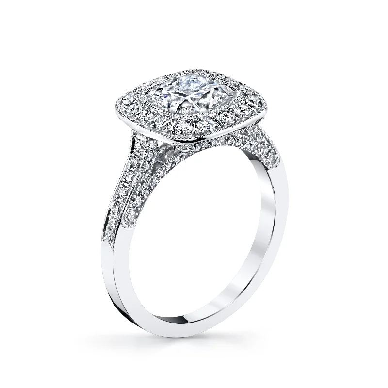 Women’s contemporary engagement rings-18K White Gold Halo Diamond Engagement Ring